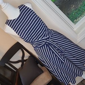 Navy Striped Midi Dress